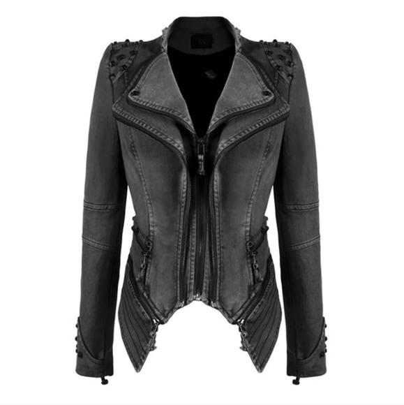 ChouYatou Jackets & Blazers - ChouYatou Studded Denim Motorcycle Jacket